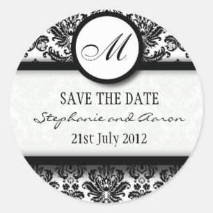 Sticker voor zwart-wit Damask Monogram Wedding