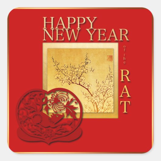 Sticker voorjaar Chinese Rat Year 2020 Square (Voorkant)