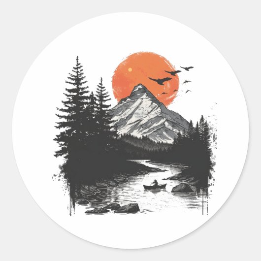 Sticker :- Vreedzaam Ontwerp Natuur Ronde Stiker (Voorkant)