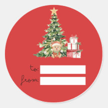 Sticker Waterverf Kerstboom Naar Van Cadeaubijlage