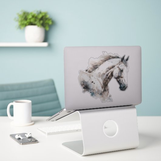 Sticker - Waterverf wit paard (Laptop op bureau)