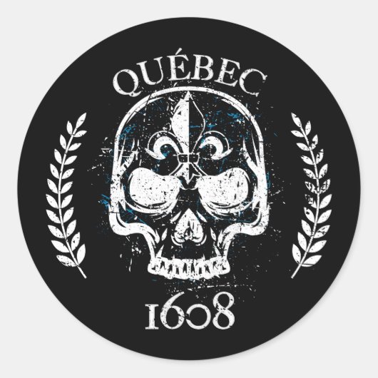 Sticker (x20) rond Québec biker schedel/kraan (Voorkant)