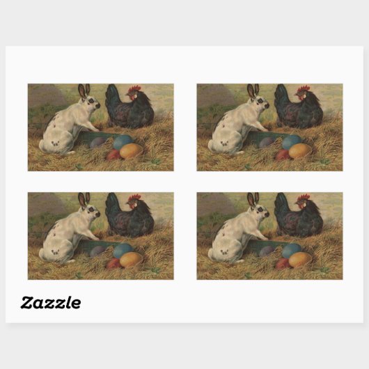Sticker Zoet Antiek Paashaas eieren kippen (Vel)