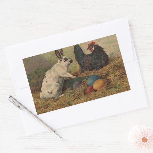 Sticker Zoet Antiek Paashaas eieren kippen (Envelop)