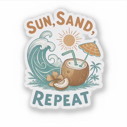 sticker "Zon, Zand, Herhaal" (Voorkant)