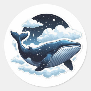 Sticker Zwevende wolk walvis met sterren