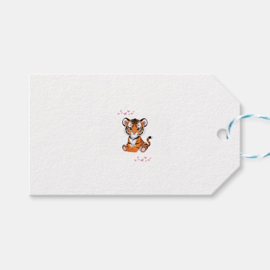 Sticker🐯Baby Tijger Kunst met Roze Vlinders - Cadeaulabel (Voorkant (Horizontaal))
