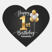 Stickerblad 'Black Gold 1st verjaardag' Hart Sticker (Voorkant)