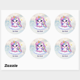 Stickerblad met een leuk eenhoorn ronde sticker