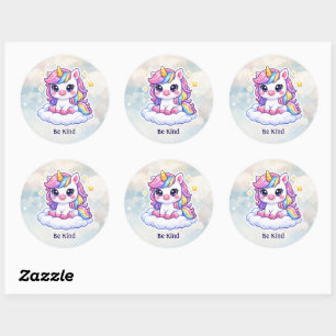 Stickerblad met een leuk eenhoorn ronde sticker