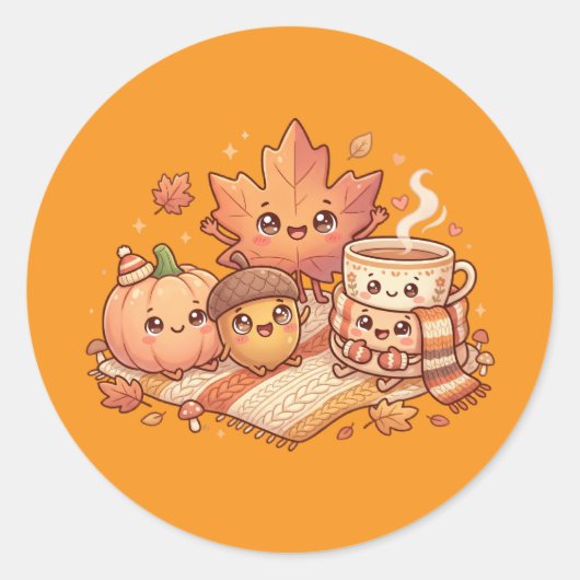 Stickerblad met leuke herfstvrienden ronde sticker (Voorkant)
