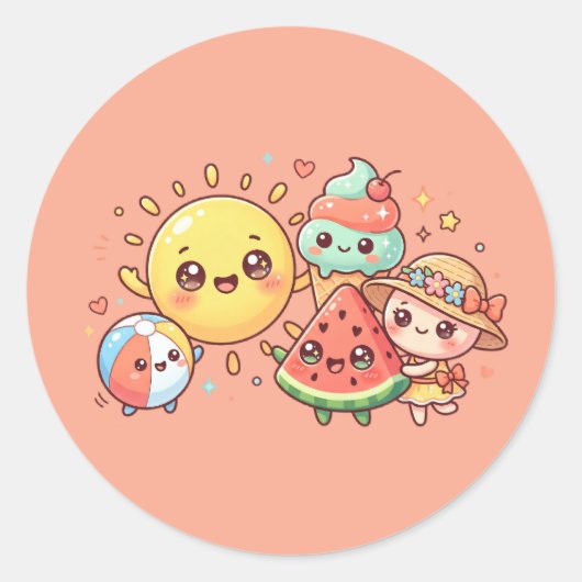 Stickerblad met leuke zomervrienden ronde sticker (Voorkant)