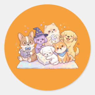 Stickerblad met Malse Pastelkleurige Honden Vriend Ronde Sticker