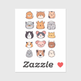 Stickerblad met Moppige Dierengezichten | Kawaii H Sticker