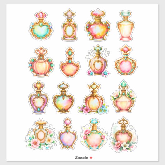 Stickerblad met vintage parfumflesjes sticker (Vel)