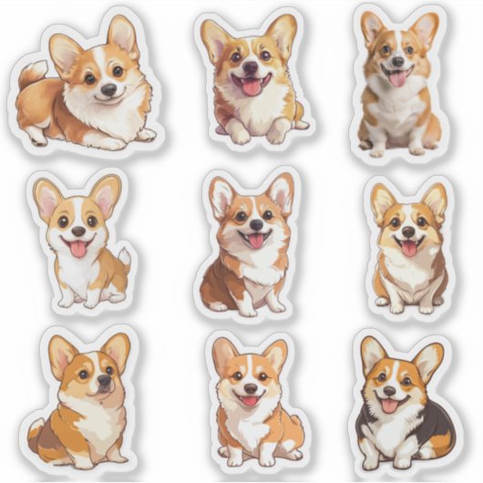 Stickerpak met schattige Corgi honden Sticker (Voorkant)