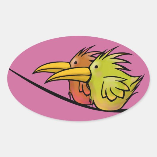 Stickers, 2 Vogels op een draad Ovale Sticker (Voorkant)