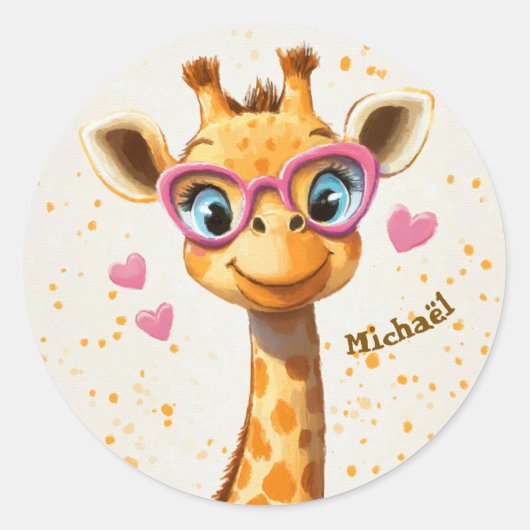 Stickers Blij Giraffe Valentijnsdag Kinderen Schoo (Voorkant)