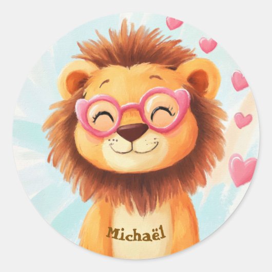 Stickers Blij Leeuw Valentijnsdag Kinderen School (Voorkant)