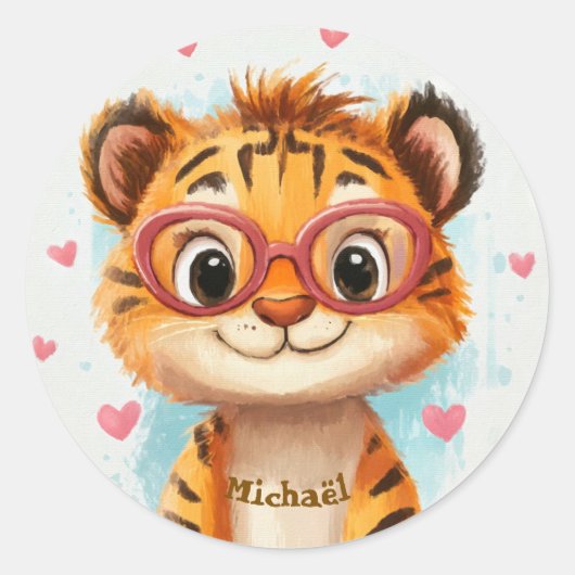 Stickers Blij Tijger Valentijnsdag Kinderen School (Voorkant)