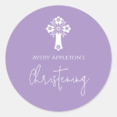 Stickers Bloemenkruis doop Lila (Voorkant)