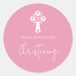 Stickers Bloemkruis Doop Roze Roos