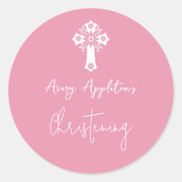 Stickers Bloemkruis Doop Roze Roos