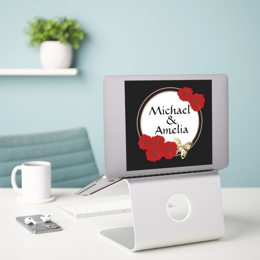 Stickers bruiloft, bruiloft, brieven (Laptop op bureau)