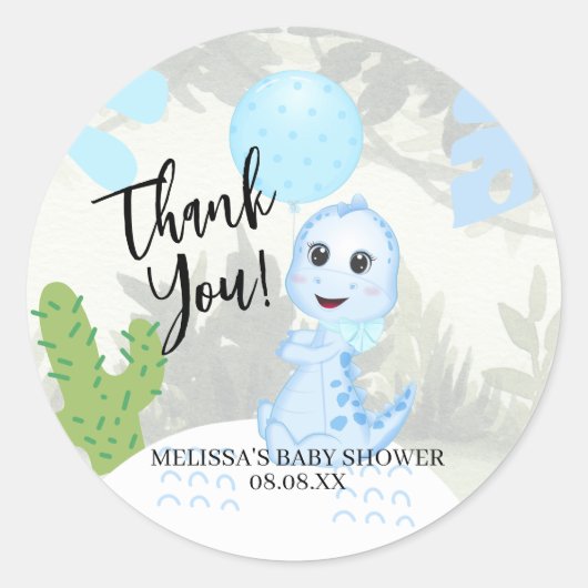Stickers Cute Baby Blue Dinosaur-ballon (Voorkant)