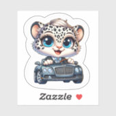 Stickers Cute Kawaii Snow Leopard Big Cat Driving (Vel)