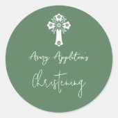 Stickers Floral Cross Christening Fern Green (Voorkant)