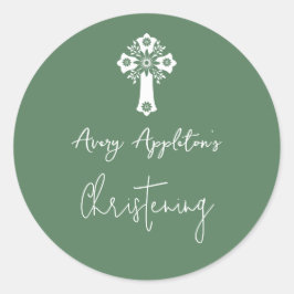 Stickers Floral Cross Christening Fern Green