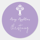 Stickers Floral Cross Christening Lilac (Voorkant)