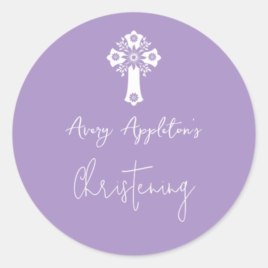 Stickers Floral Cross Christening Lilac (Voorkant)