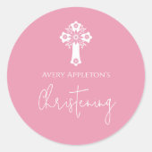 Stickers Floral Cross Christening Rose Pink (Voorkant)