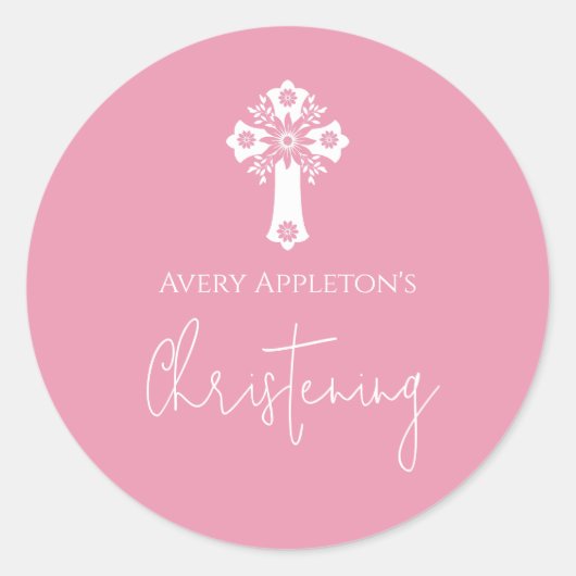 Stickers Floral Cross Christening Rose Pink (Voorkant)