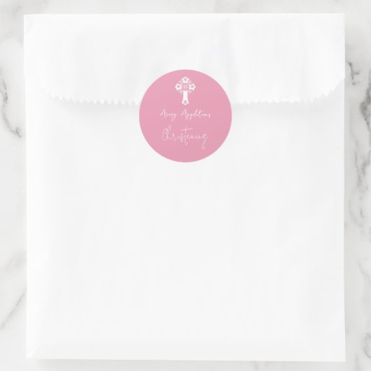 Stickers Floral Cross Christening Rose Pink (Tas)
