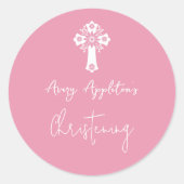 Stickers Floral Cross Christening Rose Pink (Voorkant)