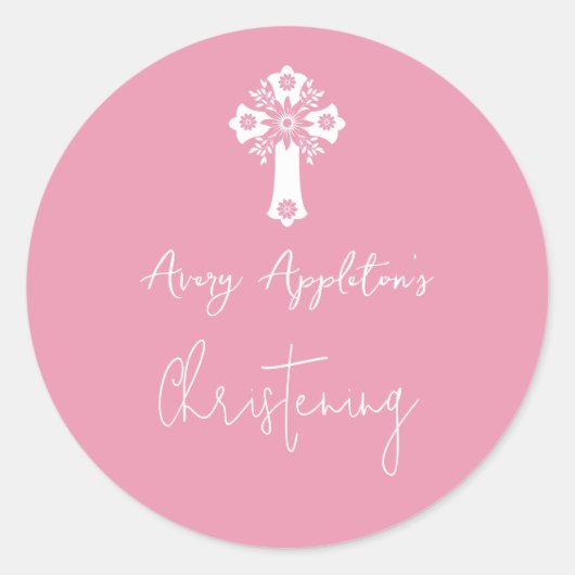 Stickers Floral Cross Christening Rose Pink (Voorkant)