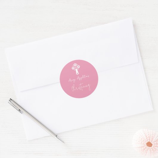 Stickers Floral Cross Christening Rose Pink (Envelop)