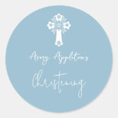 Stickers Floral Cross Christening Sky Blue (Voorkant)