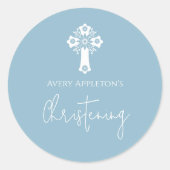 Stickers Floral Cross Christening Sky Blue (Voorkant)