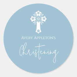 Stickers Floral Cross Christening Sky Blue