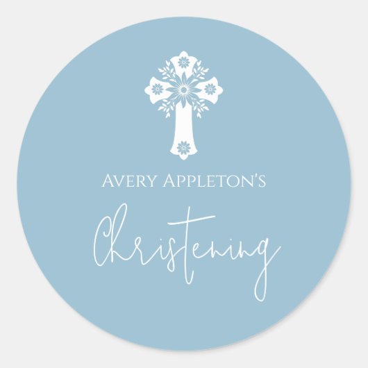 Stickers Floral Cross Christening Sky Blue (Voorkant)