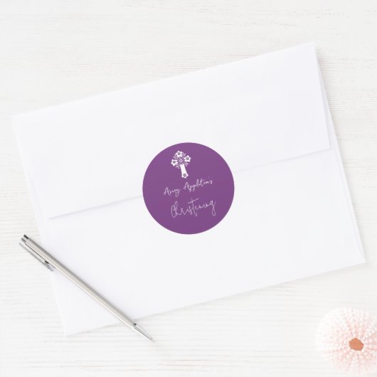 Stickers Floral Cross Christening Sweet Plum (Envelop)