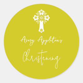 Stickers Floral Cross Christening Yellow