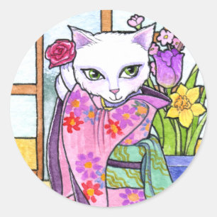 Stickers Geisha Aziatische Kat Fantasy door Ann Ho