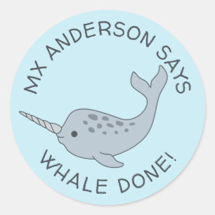 Stickers gemaakt op verblindende walvis