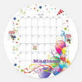 Stickers, Happy Birthday Calendar Juli 2022 Ronde Sticker (Voorkant)