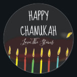 Stickers "Happy Chanukah" Menorah Kaarsen<br><div class="desc">Chanoeka / Vakantie stickers, personaliseren. Gelukkige Chanukah Menorah kaarsen. Kies uit 1 1/2" en 3" stickers. Personaliseer door tekst te verwijderen en te vervangen door uw eigen bericht. Kies uw favoriete lettergrootte, stijl en kleur. Bedankt voor het stoppen en winkelen door! Uw bedrijf wordt zeer gewaardeerd! Fijne Chanoeka! Vorm: Classic...</div>